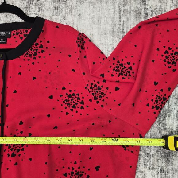 Liz Claiborne Blouse Womens 2X Red Black Heart Print Button Up Career Top Plus - Picture 4 of 10